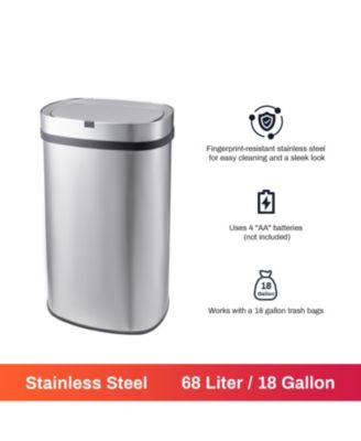 18 Gallon Stainless Steel Oval Motion Sensor Trash Can for Kitchen