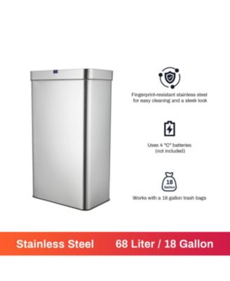 18 Gallon Stainless Steel Rectangular Motion Sensor Trash Can for Kitchen
