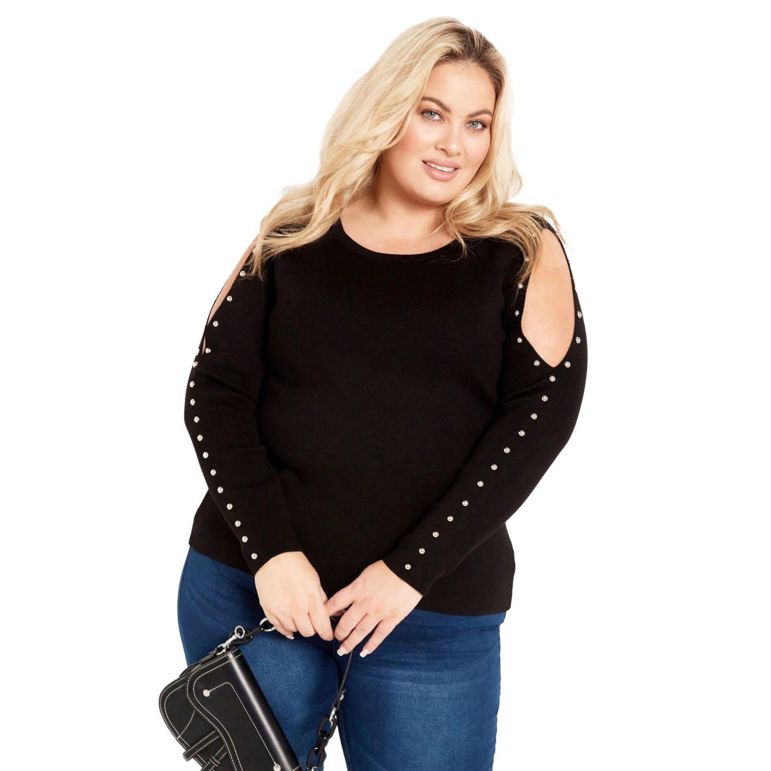Women's Plus Size Cold Shoulder Full Length Sleeves Sweater
