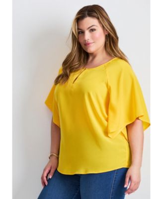 Women's Flutter Sleeve Keyhole Blouse