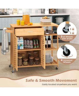 35.5" Kitchen Island Cartwith Lockable Wheels Drawer Open Shelves Towel Bar