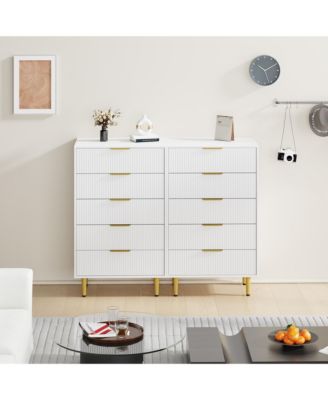Modern Fluted Drawer Dresser Wood Chest of Drawers with Metal Handles and Legs, Storage Organizer Cabinet