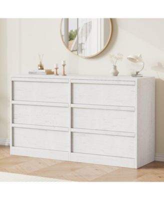6-Drawer Modern Double Dresser Organizer, Large Storage Wooden Chest for Bedroom, Living Room, Nursery, Hallway, White