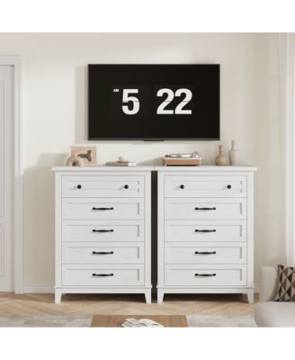 5-Drawer White Freestanding Wooden Chest, 41.3" Tall, Vertical Dresser for Living Room, Bedroom, Entryway