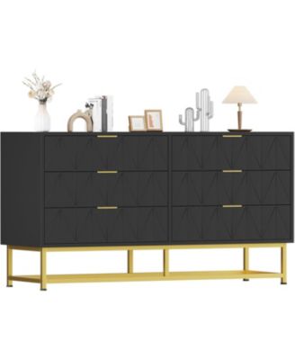 6-Drawer Black Engineered Wood Dresser, Rust-Resistant Finish, Sturdy Metal Frame, Bedroom Storage, Black