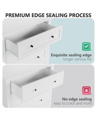 White 5 Drawer Modern Tall Nightstand, Deep Drawers, Nickel Round Handle, Chest Organizer for Bedroom