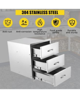 20W x 23D x 27H Inch Outdoor Kitchen Drawers, Flush Mount Triple BBQ Storage Drawers, Stainless Steel