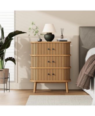 6 Drawer Dresser, Mid Century Wood Double Chest, Black Handles, Wooden Legs, Storage for Bedroom, Closet, Hallway