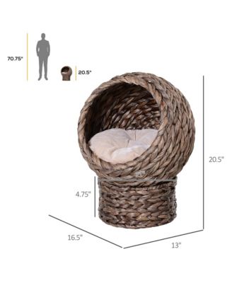 Handwoven Egg-shaped Elevated Gray Cat Bed with Cushion 23.5in H