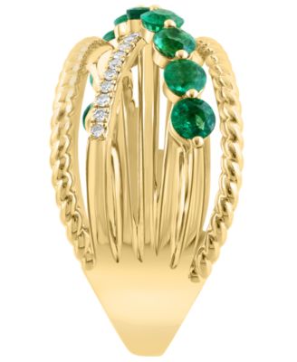 Emerald (7/8 ct. t.w.) and Diamond (1/20 ct. t.w.) Ring in 14k Yellow Gold