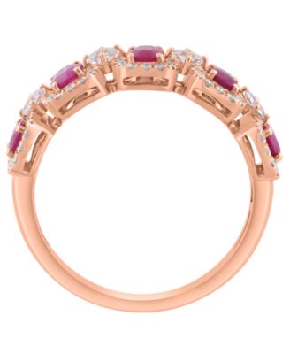 White Sapphire (1-1/20 ct. t.w.), Ruby (7/8 ct. t.w.) and Diamond (1/4 ct. t.w.) Ring in 14k Rose Gold