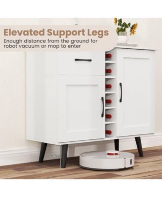 2-Door Wine Bar Cabinet Kitchen Sideboard Buffet with Drawer & Adjustable Shelves