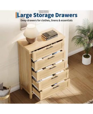 5-Drawer Modern Fluted Dresser Bedroom Chest, Fluted Drawers with Metal Handle, Large Storage Cabinet for Nursery, Living Room