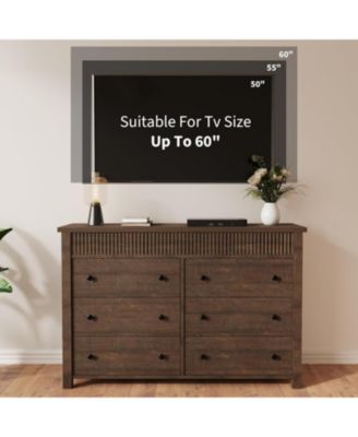 6-Drawer Farmhouse Dresser Bedroom Wooden Chest of Drawers, Fluted TV Stand Storage Cabinet for Living Room, Hallway, Office