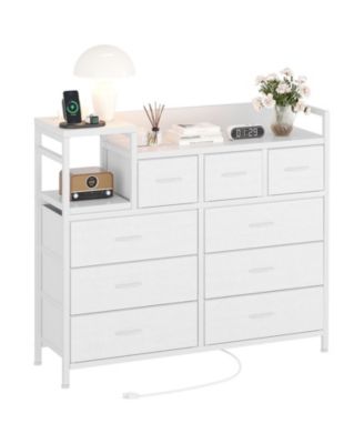 9-Drawer Modern Dresser with Charging Station, Heavy-Duty Storage Chest, Power Cord, Bedroom, Living Room, Entryway