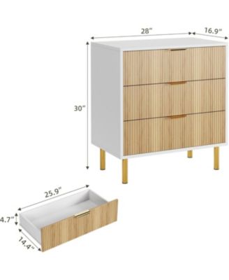 3-Drawer Modern Dresser, 30" Tall, Fluted Chest with Gold Handles, Anti-Tip Device, Bedroom, Living Room, Kids Room