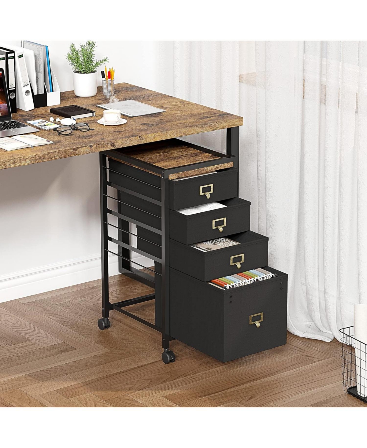 gaomon 3-Drawer Plus Compact Mobile Filing Cabinet, Stylish Fabric Storage Solution, Legs & Wheels, Bedroom