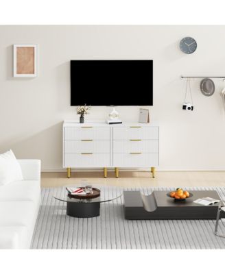 Modern Fluted Drawer Dresser Wood Chest of Drawers with Metal Handles and Legs, Storage Organizer Cabinet