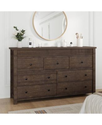 7-Drawer Farmhouse Dresser Bedroom Wooden Chest, Fluted TV Stand Storage Organizer for Living, Home Office