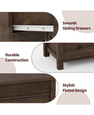 7-Drawer Farmhouse Dresser Bedroom Wooden Chest, Fluted TV Stand Storage Organizer for Living, Home Office