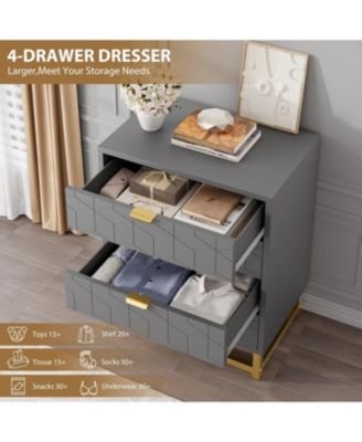 4-Drawer Grey Bedroom Dresser with Metal Legs, Wide Storage Chest Organizer for Living Room, Hallway