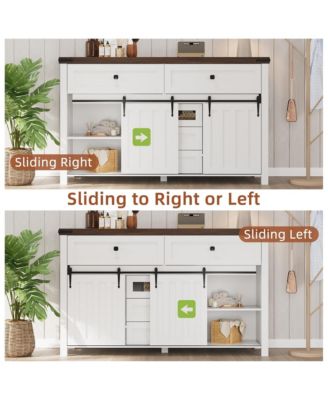 Kitchen Sideboard with Sliding Barn Doors, 5 Drawers, 0.98" Thick Top Plate, Storage Cabinet