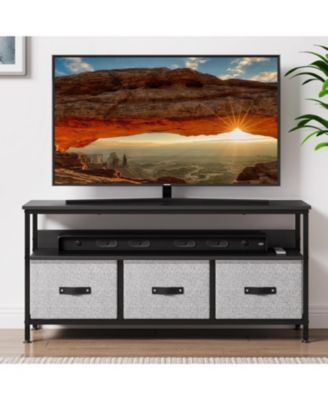 3-Drawer Solid Steel Frame for TVs up to 55" Modern TV Cabinet Lowboard with Open Shelves