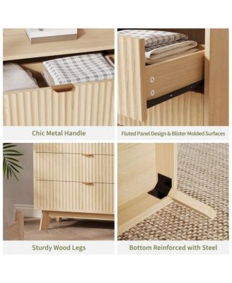 3-Drawer Mid Century Modern Dresser with Tall Fluted Waveform Drawers, Wood Organizer for Bedroom, Living Room, Hallway