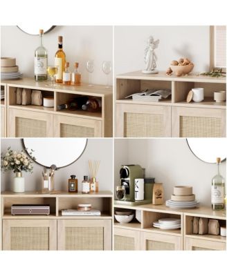 Rattan Sideboard Buffet Cabinet with 2 Doors & Shelf, Modern Kitchen Storage Cabinet, Dining, Entry Hallway, 36" H, Natural
