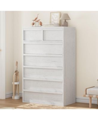 7-Drawer Modern Tall Wooden Dresser, 46" Large Storage Chest Organizer for Bedroom, Living Room, Nursery, White