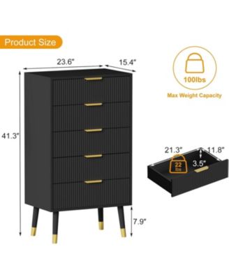5-Drawer Modern Fluted Dresser, 57" Wide, Wood Chest Organizer for Bedroom, Closet, Living Room, Storage, Natural