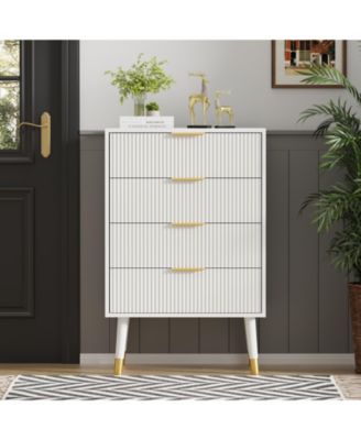 4-Drawer White Wood Dresser, Storage Chest Cabinet Organizer for Bedroom, Living Room, Hallway