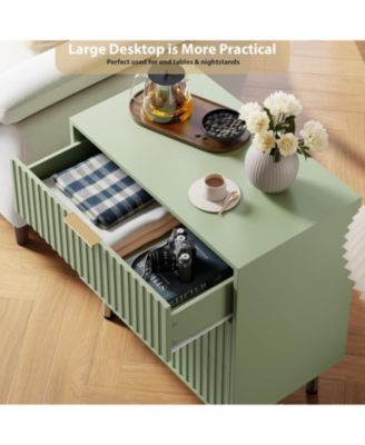 3-Drawer Modern Fluted Green Dresser, Stylish Nightstand with Deep Drawers, Wide Top, Organizer for Bedroom