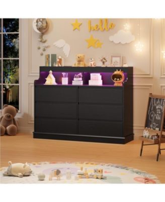 6-Drawer Black Dresser with LED Lights, Charging Station, Wide Chest, Modern Large Capacity Storage for Living Room, Hallway