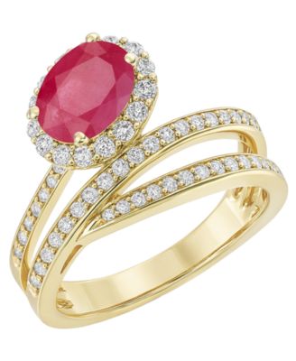 Emerald (1-1/5 ct. t.w.) And Diamond (1/2 ct. t.w.) Ring in 14k Yellow Gold (Also Available in Sapphire & Ruby)