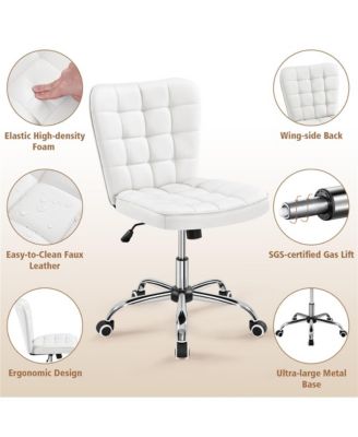 Modern Tufted Armless Desk Chair with Chrome-finish Metal Base, Rolling Wheels, Adjustable Seat Heigh