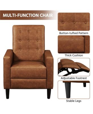 Mid-Century Tufted Upholstered Faux Leather Recliner Sofa with Adjustable Back & Footres Brown