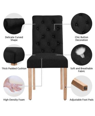 2PCS High Black Classic Fabric Upholstered PU Leather Dining Chair