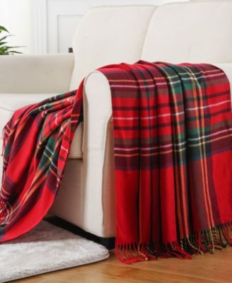 Yarn-Dyed Woven Plaid Fringe Throw, 60" x 50"