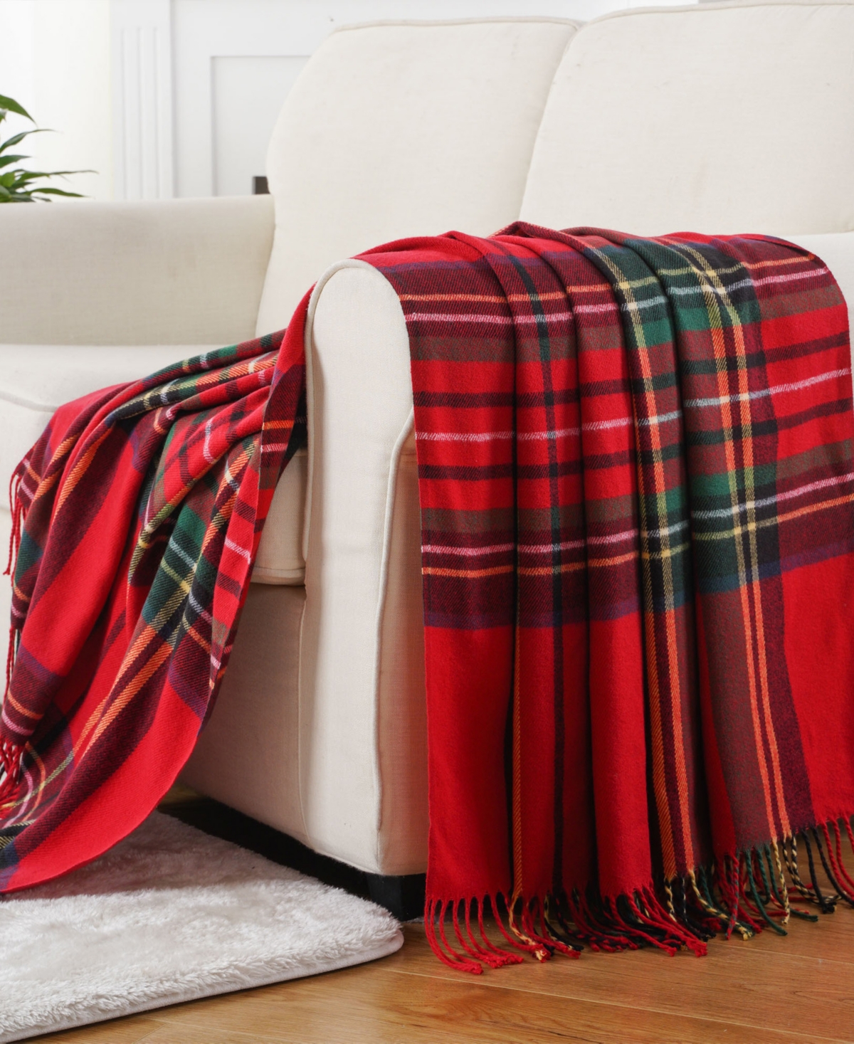 Happycare Textiles Yarn-Dyed Woven Plaid Fringe Throw, 60" x 50"