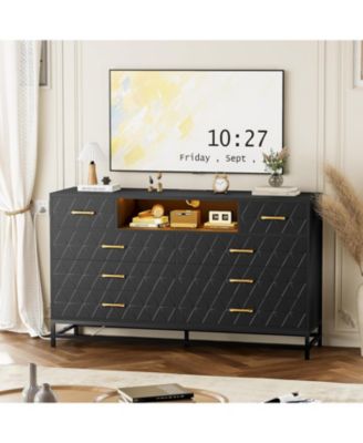 8-Drawer Minimalist White Dresser with LED & Power Outlet, 55" TV Stand, Deep Storage Cabinet