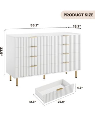 8-Drawer 55-Inch-Wide Chest, Deep Drawers, Large Organizer Modern Fluted White Dresser