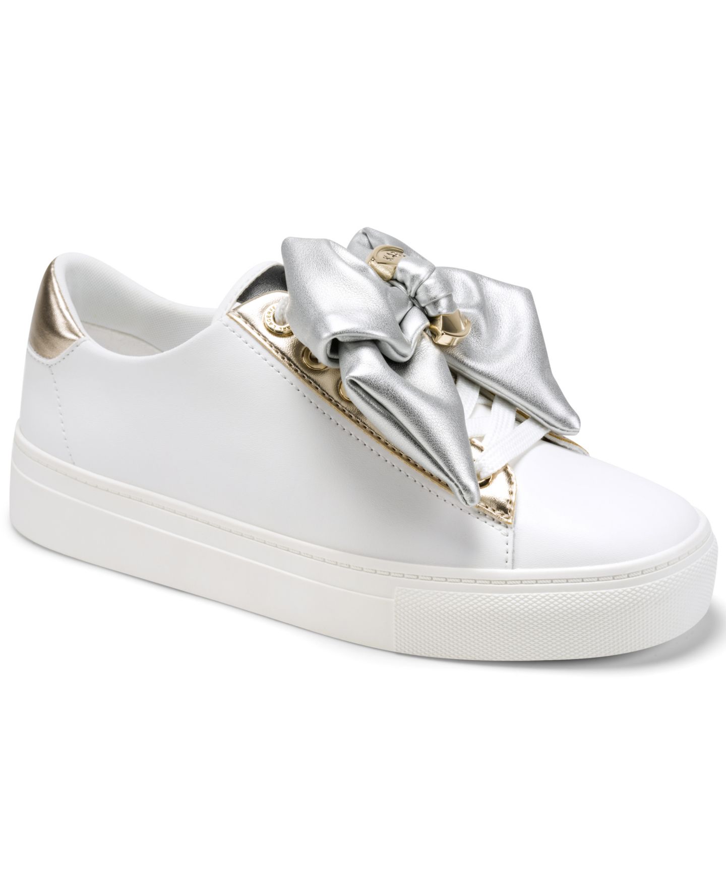Женские кроссовки KARL LAGERFELD PARIS Claudette Bow Lace-Up, цвет: Яркий белый / Серебряный — фото 1