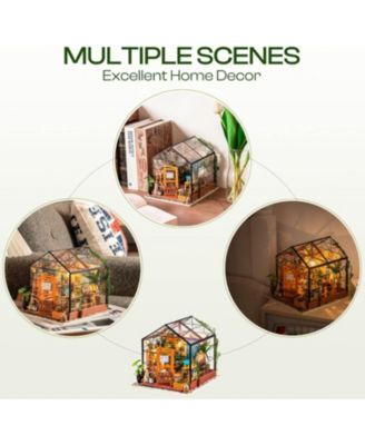 Book Nook Kit DIY Miniature House Kit, 3D Wooden Puzzle Cathy's Greenhouse, Bookend Bookshelf Insert, Diorama Kit Christmas Birthday Gift