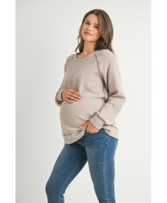Maternity Waffle Knit Crewneck Sweatshirt Top