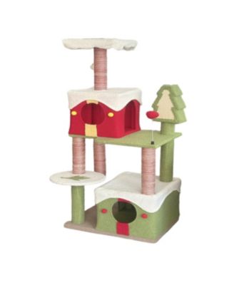 Festive 54" Christmas Cat Tree with Multi-Level Perches, Condos & Scratching Posts