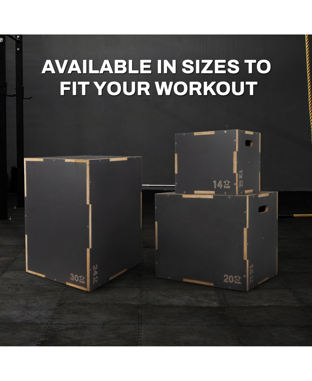 Signature Fitness 16" x 14" x 12" Wooden Plyo Box Non-Slip Jump Platform, Gray