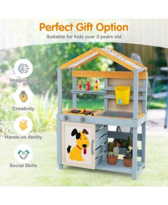2-in-1 Wooden Outdoor Mud Kitchen and Grocery Store Play Kitchen with Sink