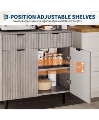 Fluted Sideboard Buffet Cabinet with 2 Drawers, Adjustable Shelves, Coffee Bar Storage Console