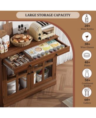 35.4 Inch Walnut Sideboard Buffet Cabinet, Glass Door, Drawer Storage, Modern Dining Room, Kitchen Cabinet